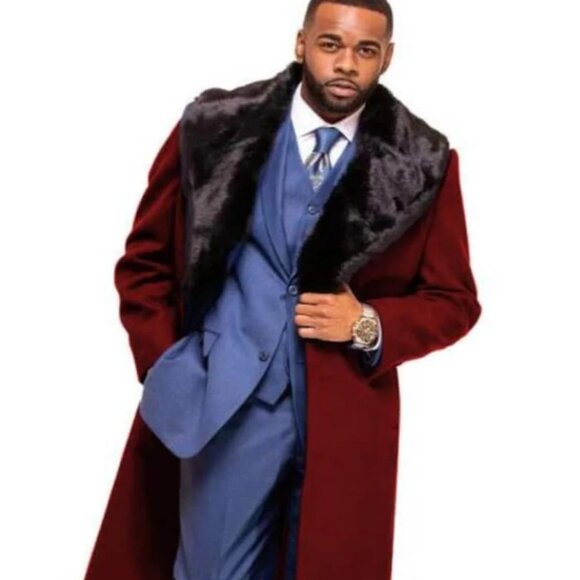 Burgundy Overcoat Long men's Dress Topcoat Winter coat With